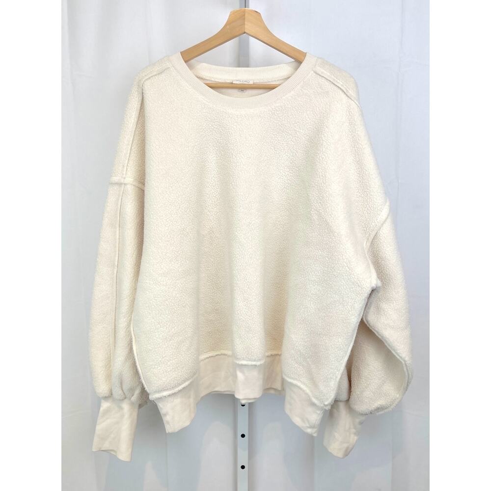 PILCRO Anthropologie Slouchy Crew Pullover Sweatshirt Plush Cream White Size XL